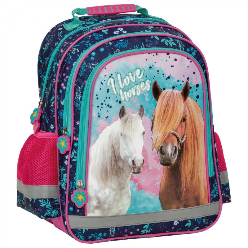 E-shop 088065 Derform Detský dvojkomorový ruksak - Pink horses