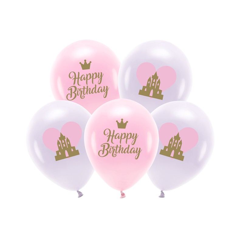 ECO33P-205-000-5 Party Deco Latexové balóny crown - Happy Birthday - 5ks 