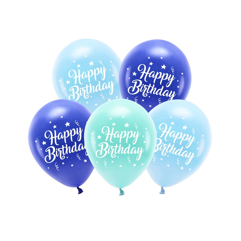Levně ECO26P-201-001-5 Party Deco Latexové balóny - Happy Birthday - 5ks Modrá