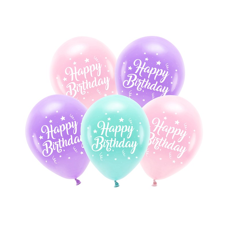 Levně ECO26P-201-081-5 Party Deco Latexové balóny - Happy Birthday - 5ks Růžová