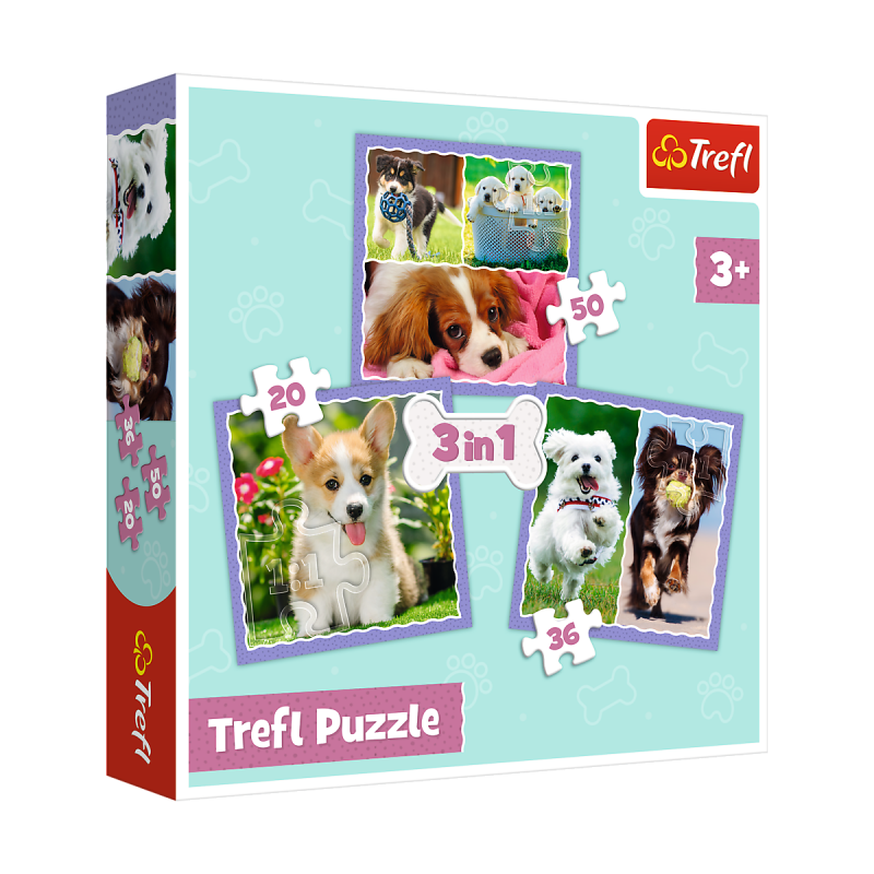 34854 Dětské puzzle - Sweet dogs - 3v1 