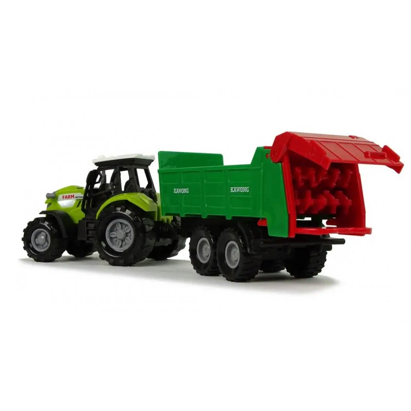 E-shop 115408 Daffi Traktor s vyklápacou vlečkou a drtičom - Zelený, 23cm