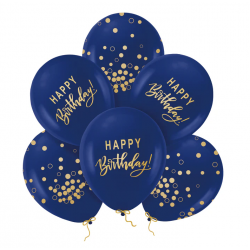 Set balónov Happy birthday - Dark Blue with Gold, 30cm 6ks