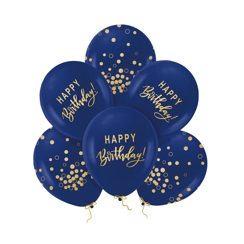 E-shop 137000 PartyPal Set balónov Happy birthday - Dark Blue with Gold, 30cm 6ks