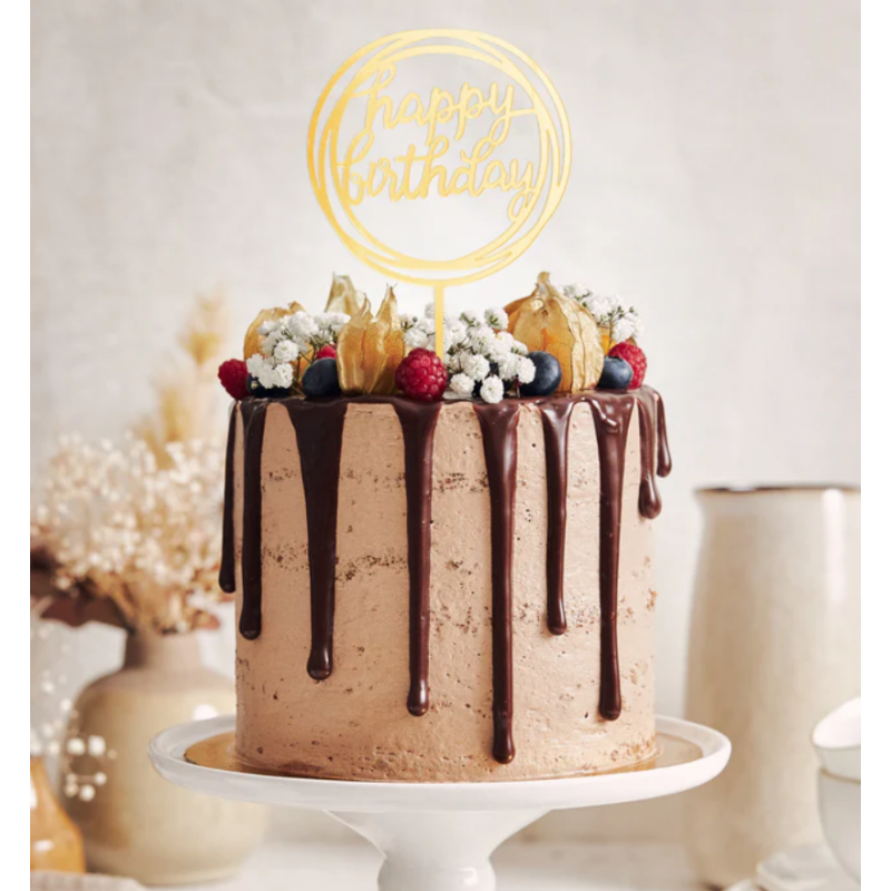 143636 PartyPal Zápich na dort - Happy Birthday, kulatý 11cm Zlatá