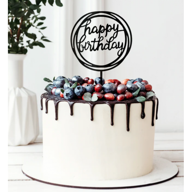E-shop 143667 PartyPal Zápich na tortu - Happy Birthday, okrúhly 11cm Čierna
