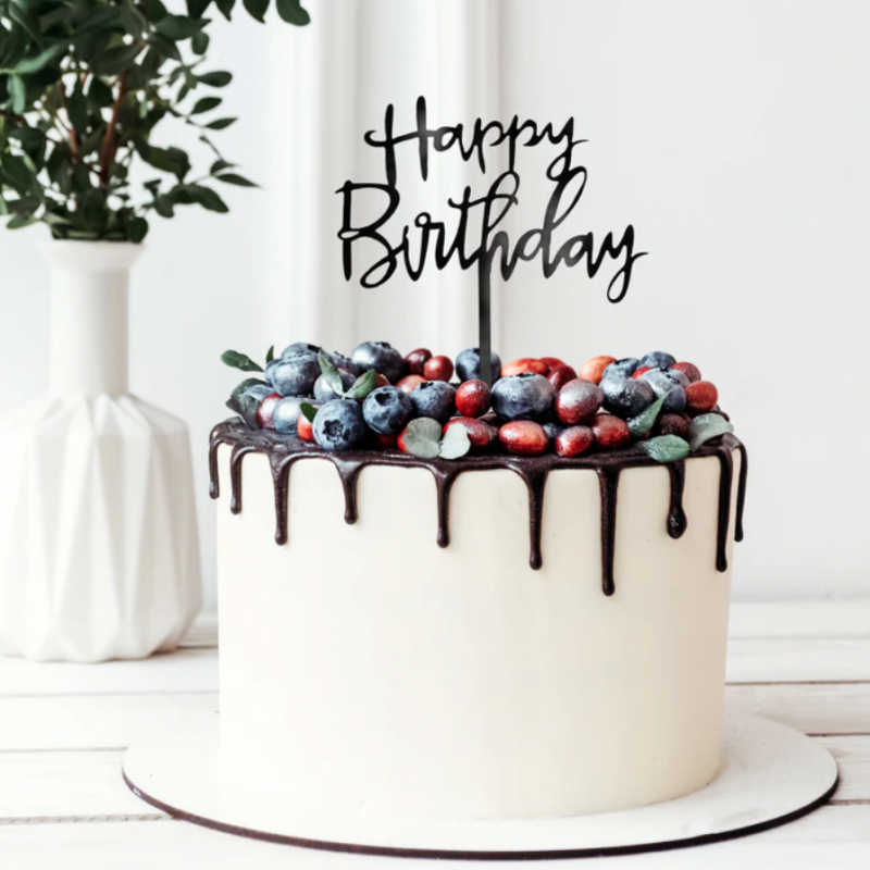 Levně 143742 PartyPal Zápich na tortu - Happy Birthday, Black Simple Elegance 13cm